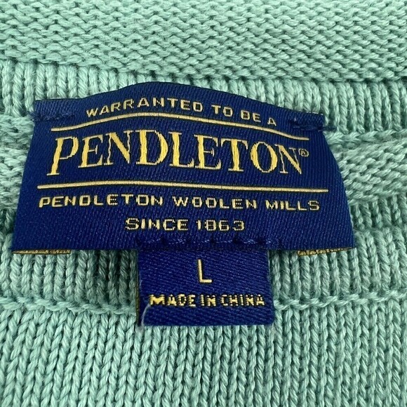 Pendleton Womens Sweater LARGE Short Sleeve Blue Green Striped Pockets READ - Picture 7 of 13